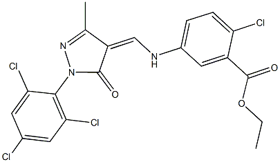 ethyl 2-chloro-5-({[3-methyl-5-oxo-1-(2,4,6-trichlorophenyl)-1,5-dihydro-4H-pyrazol-4-ylidene]methyl}amino)benzoate Struktur