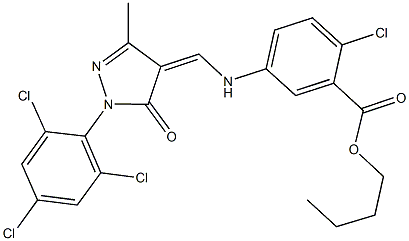 butyl 2-chloro-5-({[3-methyl-5-oxo-1-(2,4,6-trichlorophenyl)-1,5-dihydro-4H-pyrazol-4-ylidene]methyl}amino)benzoate Struktur