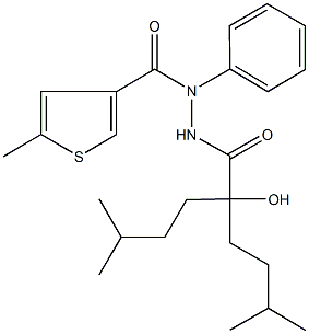 N'-(2-hydroxy-2-isopentyl-5-methylhexanoyl)-5-methyl-N-phenyl-3-thiophenecarbohydrazide Struktur