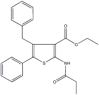 ethyl 5-phenyl-4-(phenylmethyl)-2-(propanoylamino)thiophene-3-carboxylate Struktur