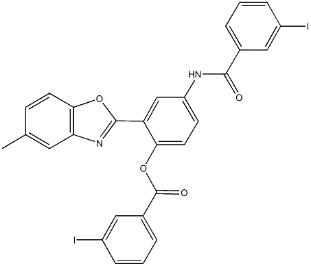 4-{[(3-iodophenyl)carbonyl]amino}-2-(5-methyl-1,3-benzoxazol-2-yl)phenyl 3-iodobenzoate Struktur