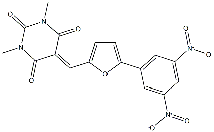 5-[(5-{3,5-bisnitrophenyl}-2-furyl)methylene]-1,3-dimethyl-2,4,6(1H,3H,5H)-pyrimidinetrione Struktur