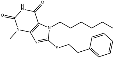 7-hexyl-3-methyl-8-[(2-phenylethyl)sulfanyl]-3,7-dihydro-1H-purine-2,6-dione Struktur