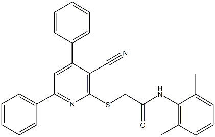 2-[(3-cyano-4,6-diphenyl-2-pyridinyl)sulfanyl]-N-(2,6-dimethylphenyl)acetamide Struktur