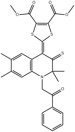 dimethyl 2-(2,2,6,7-tetramethyl-1-(2-oxo-2-phenylethyl)-3-thioxo-2,3-dihydro-4(1H)-quinolinylidene)-1,3-dithiole-4,5-dicarboxylate Struktur