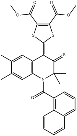 dimethyl 2-(2,2,6,7-tetramethyl-1-(1-naphthoyl)-3-thioxo-2,3-dihydroquinolin-4(1H)-ylidene)-1,3-dithiole-4,5-dicarboxylate Struktur