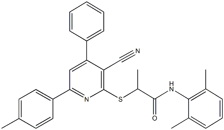 2-{[3-cyano-6-(4-methylphenyl)-4-phenyl-2-pyridinyl]sulfanyl}-N-(2,6-dimethylphenyl)propanamide Struktur