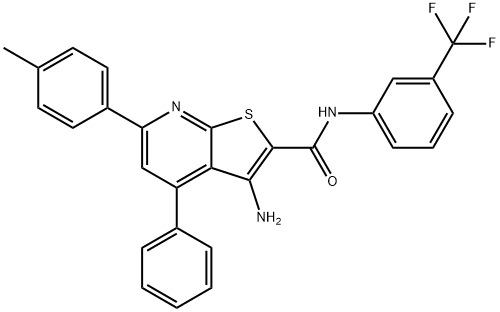 3-amino-6-(4-methylphenyl)-4-phenyl-N-[3-(trifluoromethyl)phenyl]thieno[2,3-b]pyridine-2-carboxamide Struktur