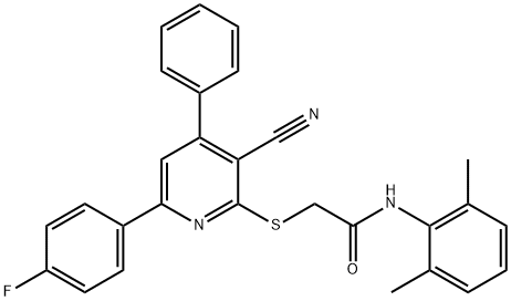 2-{[3-cyano-6-(4-fluorophenyl)-4-phenyl-2-pyridinyl]sulfanyl}-N-(2,6-dimethylphenyl)acetamide Struktur