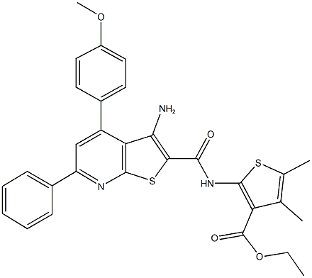 ethyl 2-({[3-amino-4-(4-methoxyphenyl)-6-phenylthieno[2,3-b]pyridin-2-yl]carbonyl}amino)-4,5-dimethyl-3-thiophenecarboxylate Struktur