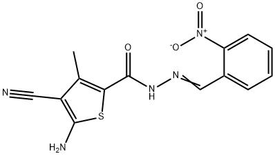 5-amino-4-cyano-N'-{2-nitrobenzylidene}-3-methyl-2-thiophenecarbohydrazide Struktur