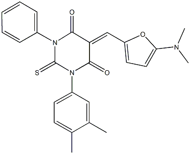 5-{[5-(dimethylamino)-2-furyl]methylene}-1-(3,4-dimethylphenyl)-3-phenyl-2-thioxodihydro-4,6(1H,5H)-pyrimidinedione Struktur