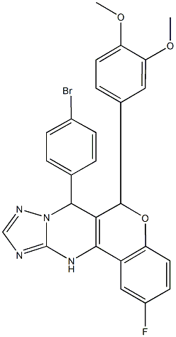 6-[3,4-bis(methyloxy)phenyl]-7-(4-bromophenyl)-2-fluoro-7,12-dihydro-6H-chromeno[4,3-d][1,2,4]triazolo[1,5-a]pyrimidine Struktur