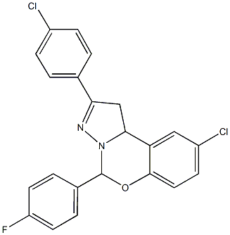 9-chloro-2-(4-chlorophenyl)-5-(4-fluorophenyl)-1,10b-dihydropyrazolo[1,5-c][1,3]benzoxazine Struktur