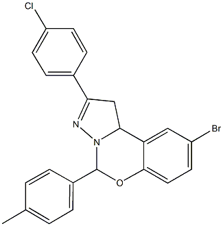 9-bromo-2-(4-chlorophenyl)-5-(4-methylphenyl)-1,10b-dihydropyrazolo[1,5-c][1,3]benzoxazine Struktur