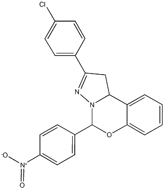 2-(4-chlorophenyl)-5-{4-nitrophenyl}-1,10b-dihydropyrazolo[1,5-c][1,3]benzoxazine Struktur