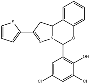 2,4-dichloro-6-(2-thien-2-yl-1,10b-dihydropyrazolo[1,5-c][1,3]benzoxazin-5-yl)phenol Struktur