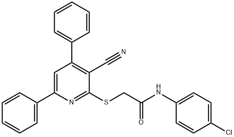 N-(4-chlorophenyl)-2-[(3-cyano-4,6-diphenyl-2-pyridinyl)sulfanyl]acetamide Struktur