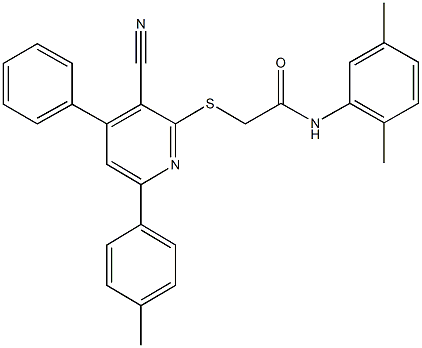 2-{[3-cyano-6-(4-methylphenyl)-4-phenyl-2-pyridinyl]sulfanyl}-N-(2,5-dimethylphenyl)acetamide Struktur