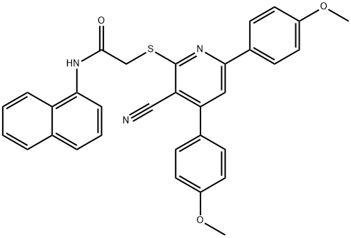 2-{[3-cyano-4,6-bis(4-methoxyphenyl)-2-pyridinyl]sulfanyl}-N-(1-naphthyl)acetamide Struktur