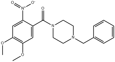 1-benzyl-4-{2-nitro-4,5-dimethoxybenzoyl}piperazine Struktur