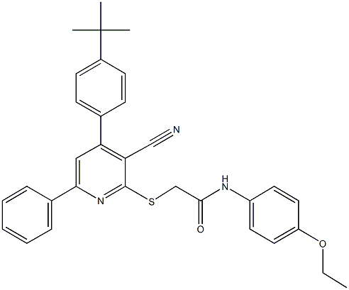 2-{[4-(4-tert-butylphenyl)-3-cyano-6-phenyl-2-pyridinyl]sulfanyl}-N-(4-ethoxyphenyl)acetamide Struktur