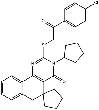 2-{[2-(4-chlorophenyl)-2-oxoethyl]sulfanyl}-3-cyclopentyl-5,6-dihydrospiro(benzo[h]quinazoline-5,1'-cyclopentane)-4(3H)-one Struktur