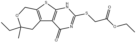 ethyl [(6-ethyl-6-methyl-4-oxo-3,5,6,8-tetrahydro-4H-pyrano[4',3':4,5]thieno[2,3-d]pyrimidin-2-yl)sulfanyl]acetate Struktur