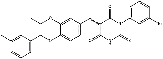 1-(3-bromophenyl)-5-{3-ethoxy-4-[(3-methylbenzyl)oxy]benzylidene}-2-thioxodihydro-4,6(1H,5H)-pyrimidinedione Struktur