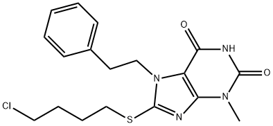 8-[(4-chlorobutyl)sulfanyl]-3-methyl-7-(2-phenylethyl)-3,7-dihydro-1H-purine-2,6-dione Struktur