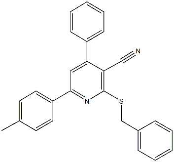 2-(benzylsulfanyl)-6-(4-methylphenyl)-4-phenylnicotinonitrile Struktur