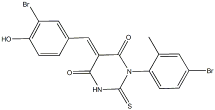 5-(3-bromo-4-hydroxybenzylidene)-1-(4-bromo-2-methylphenyl)-2-thioxodihydro-4,6(1H,5H)-pyrimidinedione Struktur