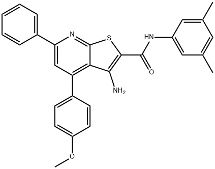 3-amino-N-(3,5-dimethylphenyl)-4-(4-methoxyphenyl)-6-phenylthieno[2,3-b]pyridine-2-carboxamide Struktur