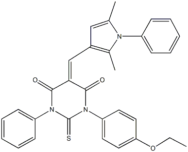 5-[(2,5-dimethyl-1-phenyl-1H-pyrrol-3-yl)methylene]-1-(4-ethoxyphenyl)-3-phenyl-2-thioxodihydro-4,6(1H,5H)-pyrimidinedione Struktur