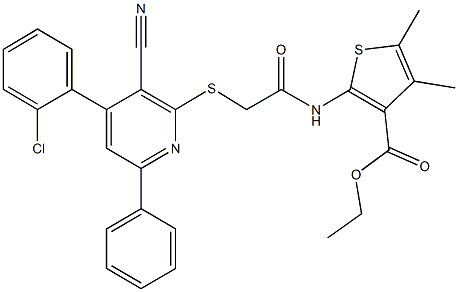 ethyl 2-[({[4-(2-chlorophenyl)-3-cyano-6-phenyl-2-pyridinyl]sulfanyl}acetyl)amino]-4,5-dimethyl-3-thiophenecarboxylate Struktur