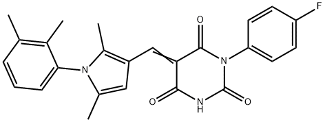 5-{[1-(2,3-dimethylphenyl)-2,5-dimethyl-1H-pyrrol-3-yl]methylene}-1-(4-fluorophenyl)-2,4,6(1H,3H,5H)-pyrimidinetrione Struktur