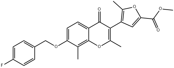 methyl 4-{7-[(4-fluorobenzyl)oxy]-2,8-dimethyl-4-oxo-4H-chromen-3-yl}-5-methyl-2-furoate Struktur