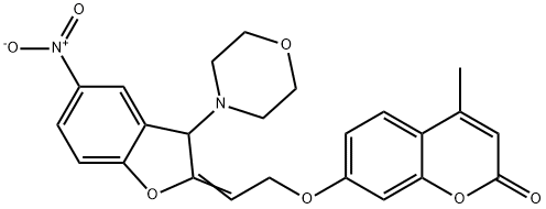 7-[2-(5-nitro-3-(4-morpholinyl)-1-benzofuran-2(3H)-ylidene)ethoxy]-4-methyl-2H-chromen-2-one Struktur