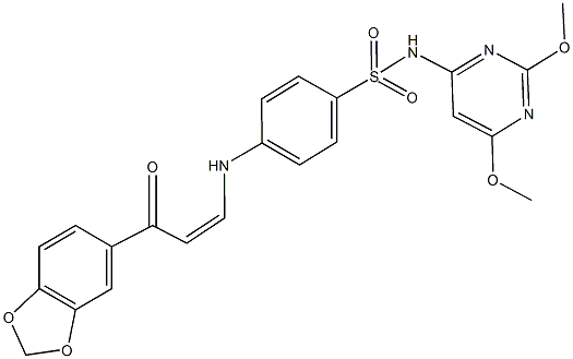 4-{[3-(1,3-benzodioxol-5-yl)-3-oxo-1-propenyl]amino}-N-(2,6-dimethoxy-4-pyrimidinyl)benzenesulfonamide Struktur