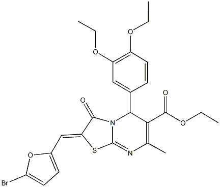 ethyl 2-[(5-bromo-2-furyl)methylene]-5-(3,4-diethoxyphenyl)-7-methyl-3-oxo-2,3-dihydro-5H-[1,3]thiazolo[3,2-a]pyrimidine-6-carboxylate Struktur