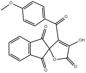 3-hydroxy-4-(4-methoxybenzoyl)-spiro[furan-5,2'-(1'H)-indene]-1',2,3'(2'H,5H)-trione Struktur