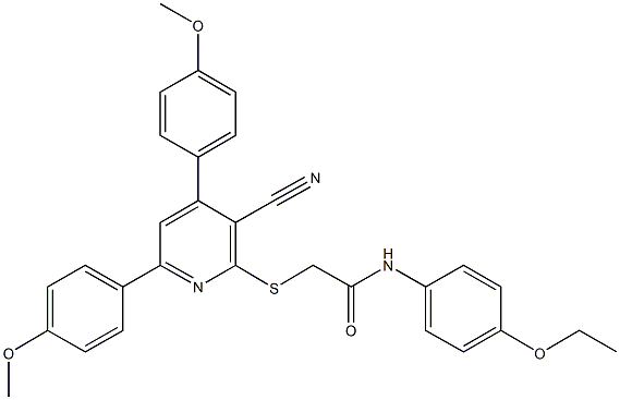 2-{[3-cyano-4,6-bis(4-methoxyphenyl)-2-pyridinyl]sulfanyl}-N-(4-ethoxyphenyl)acetamide Struktur