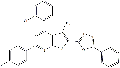 4-(2-chlorophenyl)-6-(4-methylphenyl)-2-(5-phenyl-1,3,4-oxadiazol-2-yl)thieno[2,3-b]pyridin-3-ylamine Struktur