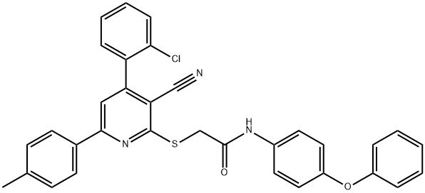 2-{[4-(2-chlorophenyl)-3-cyano-6-(4-methylphenyl)-2-pyridinyl]sulfanyl}-N-(4-phenoxyphenyl)acetamide Struktur