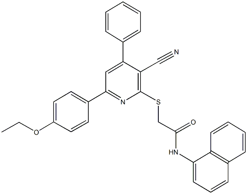 2-{[3-cyano-6-(4-ethoxyphenyl)-4-phenyl-2-pyridinyl]sulfanyl}-N-(1-naphthyl)acetamide Struktur