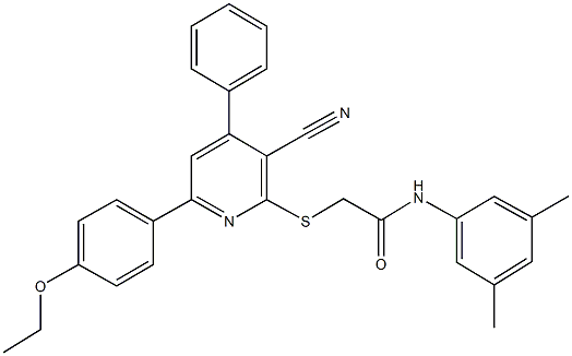 2-{[3-cyano-6-(4-ethoxyphenyl)-4-phenyl-2-pyridinyl]sulfanyl}-N-(3,5-dimethylphenyl)acetamide Struktur