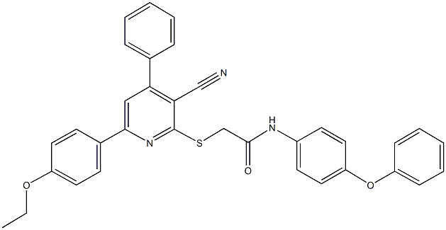 2-{[3-cyano-6-(4-ethoxyphenyl)-4-phenyl-2-pyridinyl]sulfanyl}-N-(4-phenoxyphenyl)acetamide Struktur