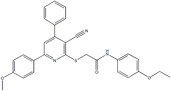 2-{[3-cyano-6-(4-methoxyphenyl)-4-phenyl-2-pyridinyl]sulfanyl}-N-(4-ethoxyphenyl)acetamide Struktur