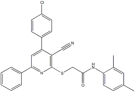 2-{[4-(4-chlorophenyl)-3-cyano-6-phenyl-2-pyridinyl]sulfanyl}-N-(2,4-dimethylphenyl)acetamide Struktur