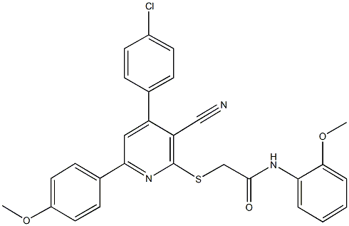 2-{[4-(4-chlorophenyl)-3-cyano-6-(4-methoxyphenyl)-2-pyridinyl]sulfanyl}-N-(2-methoxyphenyl)acetamide Struktur